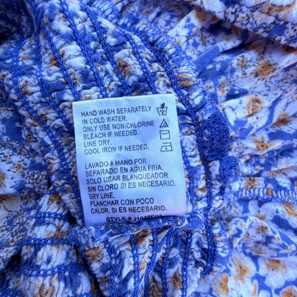 Blue Floral Milkmaid Smocked Peplum Top Cottagecore Fairycore - Picture 6 of 9